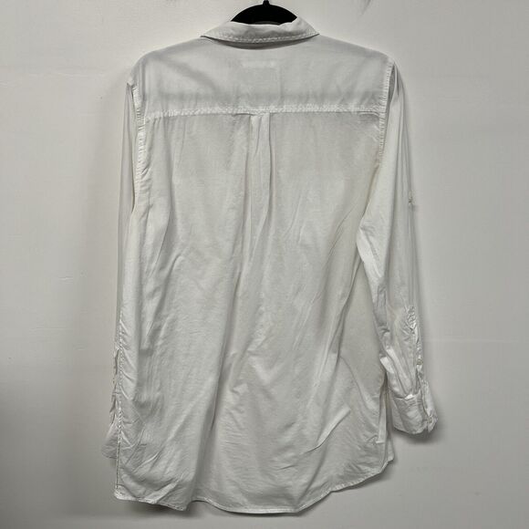 J Crew Chambray Pocket Tunic Womens Size L White Button Up Shirt Collared Work - Picture 3 of 13